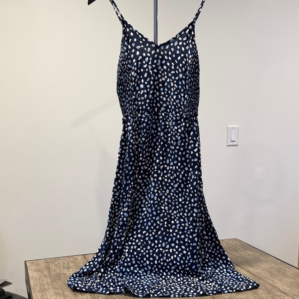 Roxy Navy and White Spotted Midi Dress